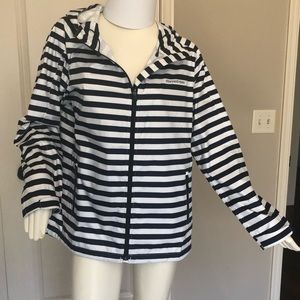 Vineyard Vines Navy Striped Stow & Go Rain Jacket